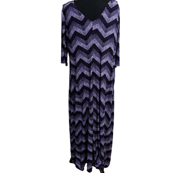 Emma Womens plus sz 1x Maxi Sheath Dress Purple Chevron Witchy‎ Whimsigoth work - Picture 5 of 9